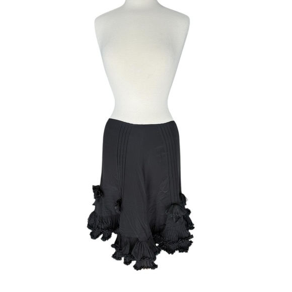JULIETTE LONGUET Dresses & Skirts - NEW JULIETTE LONGUET Silk Chic Black Ruffled Flower Detail A-Line Skirt Size 10